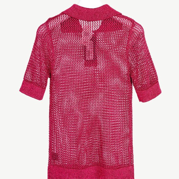 Dodo Bar Or Nma Fuchsia Short-Sleeve Crochet Polo Shirt - Picture 3 of 10